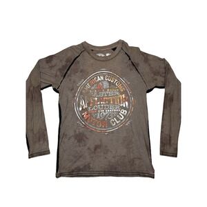 Affliction American Customs Motor Club Long Sleeve Tee Brown Large Y2K Biker